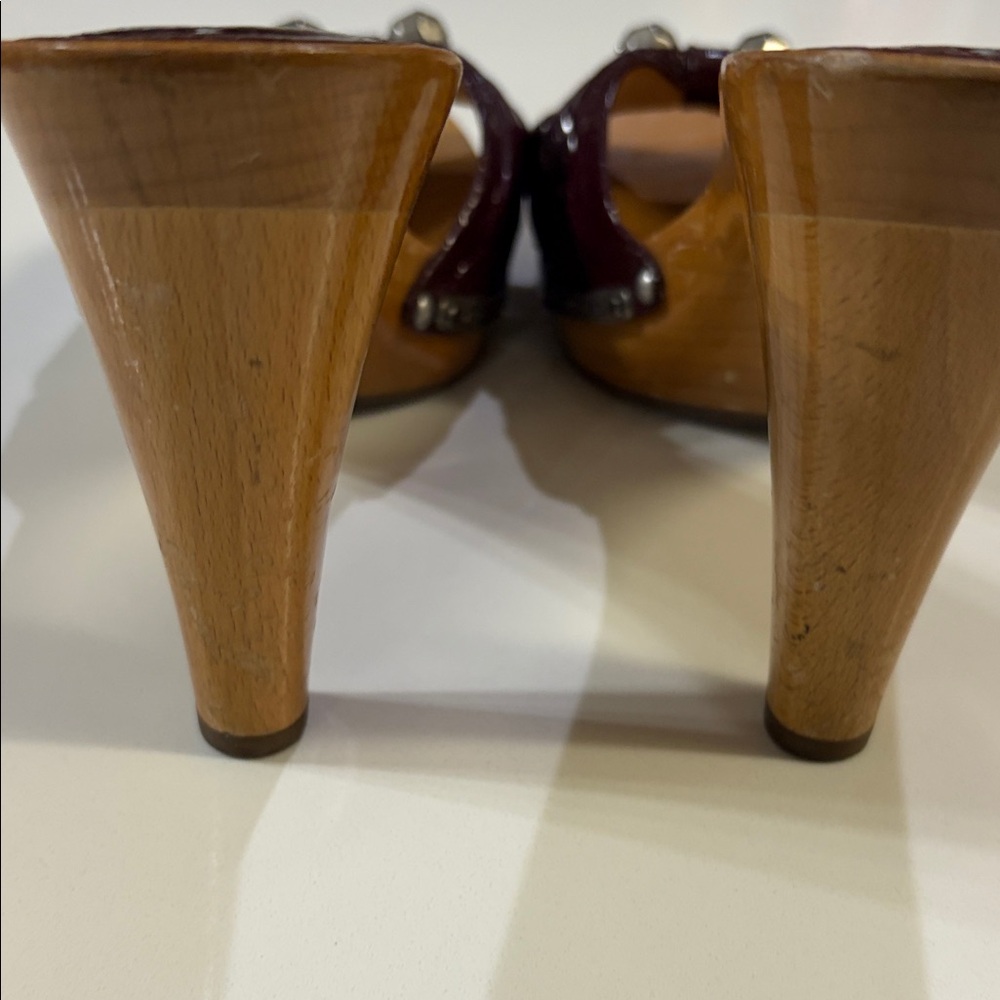 Marc Jacobs Wood Burgundy Mules with Bow Accent-Y2K - Picture 9 of 10